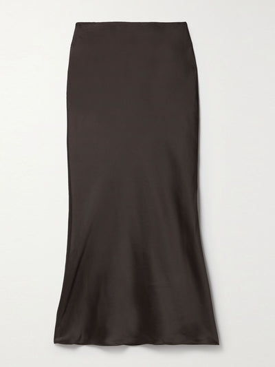 Norma Kamali Brown satin midi skirt at Collagerie