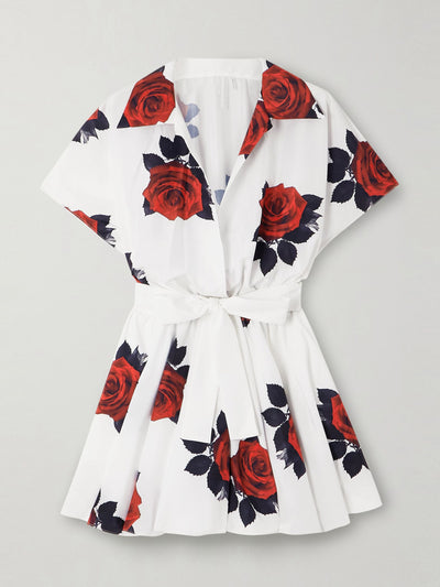 Norma Kamali Pleated floral-print satin mini wrap dress at Collagerie