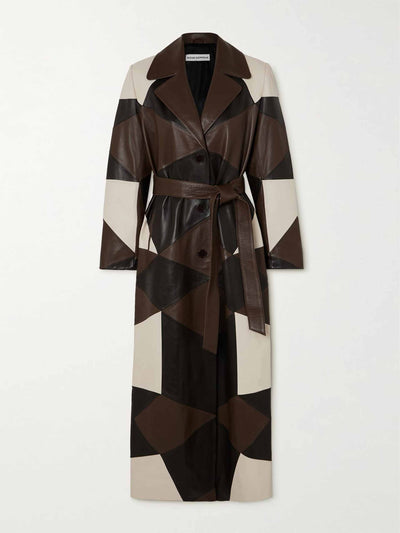 Nour Hammour Belted patchwork leather coat at Collagerie