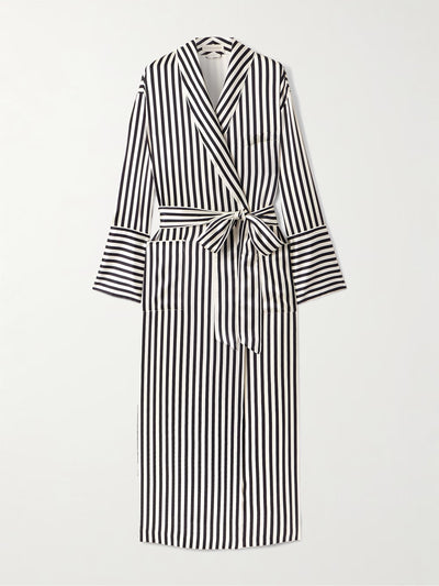 Olivia Von Halle Nika belted striped silk-satin robe at Collagerie