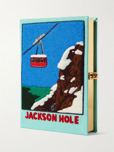 Olympia Le Tan Jackson Hole embroidered appliquéd canvas clutch at Collagerie