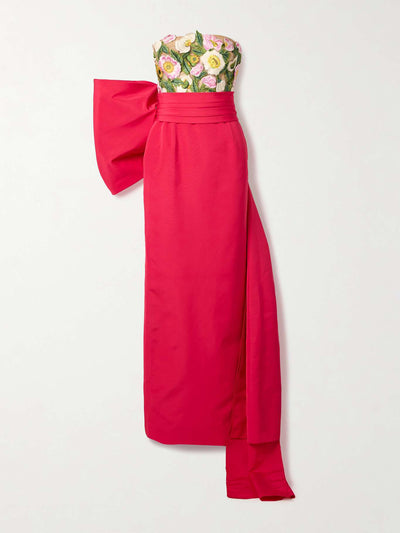 Oscar De La Renta Strapless bow-embellished appliquéd cotton-blend faille and tulle gown at Collagerie