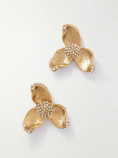 Oscar De La Renta Gold-tone faux pearl earrings at Collagerie