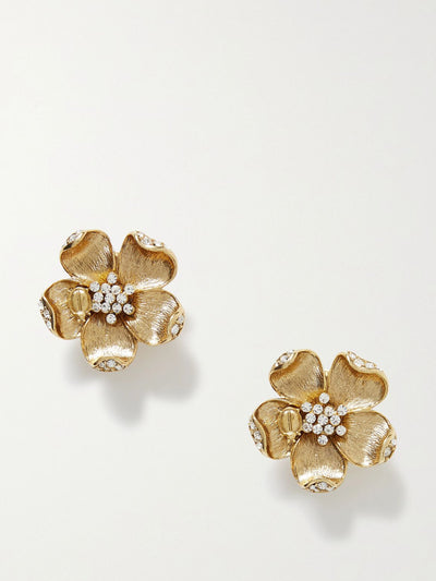 Oscar De La Renta Ladybug Flower gold-tone crystal clip earrings at Collagerie