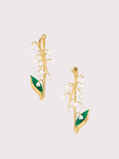 Oscar De La Renta Lily of the Valley gold-tone enamel earrings at Collagerie