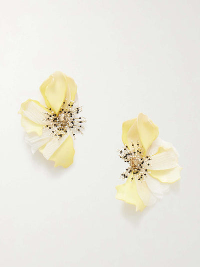 Oscar De La Renta Stretched Petal chiffon, crystal and beaded earrings at Collagerie