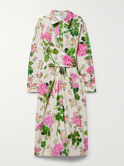 Oscar De La Renta Wrap-effect floral-print cotton-blend poplin midi dress at Collagerie