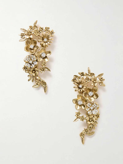 Oscar De La Renta Flower Garden gold-tone crystal earrings at Collagerie