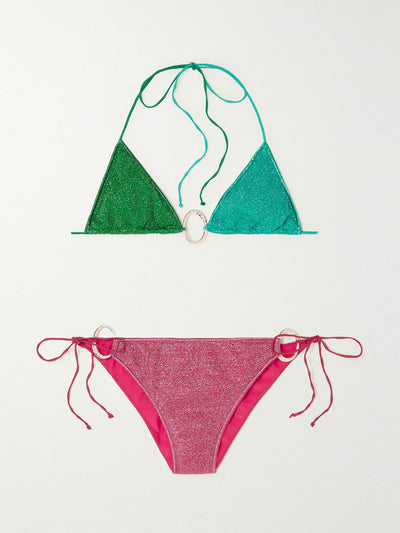 Oséree Metallic triangle halterneck bikini at Collagerie