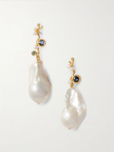 Pacharee Baroque Floret gold-plated, pearl and sapphire earrings at Collagerie