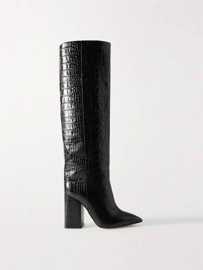 Paris Texas Anja croc-effect leather knee boots at Collagerie