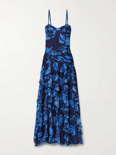 Patbo Nightflower ruffled floral-print crepon maxi dress at Collagerie