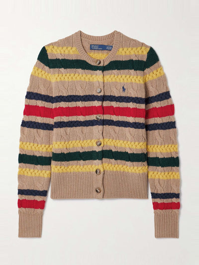 Polo Ralph Lauren Striped cable-knit wool and cashmere-blend cardigan at Collagerie