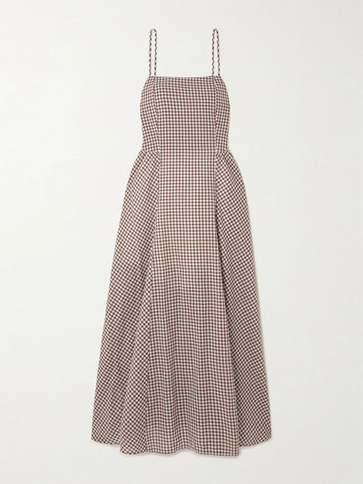 Posse Callie pleated gingham cotton-voile midi dress at Collagerie