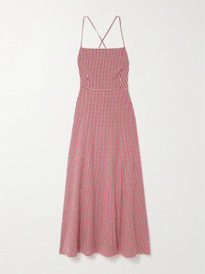 Posse Lori open-back gingham linen-seersucker maxi dress at Collagerie