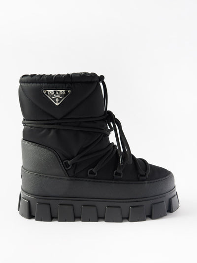 Prada Monolith padded nylon snow boots at Collagerie