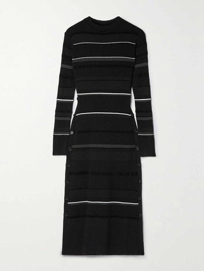 Proenza Schouler Button-detailed striped ribbed-knit midi dress at Collagerie