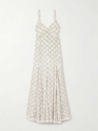 Proenza Schouler June pleated checked crepe de chine maxi dress at Collagerie