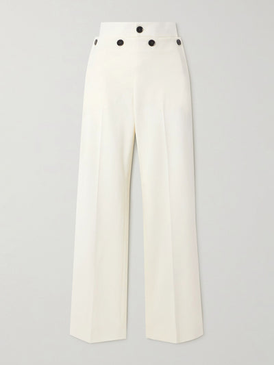 Proenza Schouler Oliver button-embellished wool-blend gabardine wide-leg pants at Collagerie