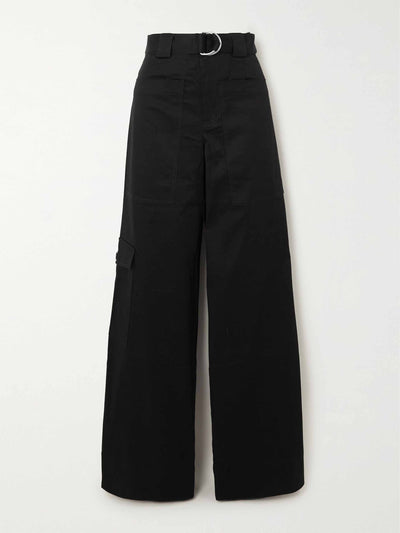 Proenza Schouler White Label Black belted wide leg cargo trousers at Collagerie