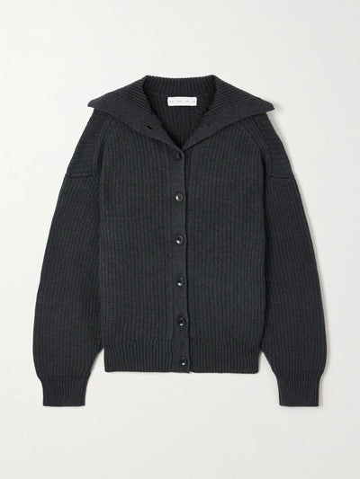 Proenza Schouler White Label Reversible ribbed cotton and cashmere-blend cardigan in Charcoal at Collagerie