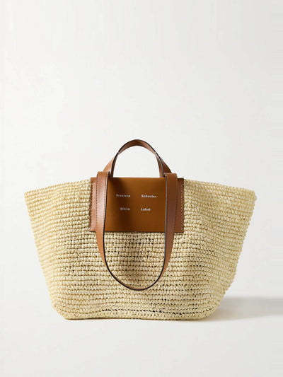 Proenza Schouler White Label Morris large leather-trimmed raffia tote at Collagerie