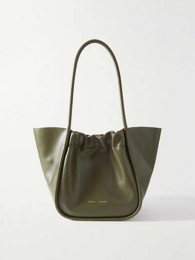 Proenza Schouler Army Green ruched large leather tote bag at Collagerie