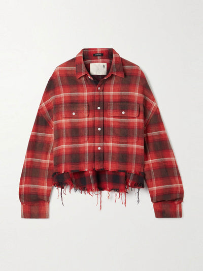 R13 Cropped frayed checked cotton-flannel shirt at Collagerie