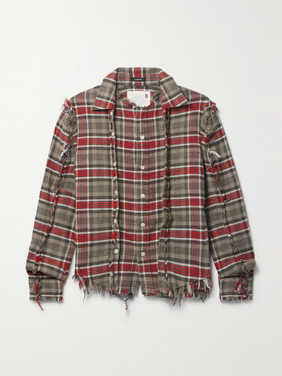 R13 Grey frayed checked cotton-flannel shirt at Collagerie