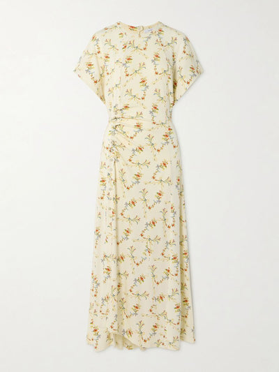 Rabanne Embellished floral-print stretch-satin maxi dress at Collagerie