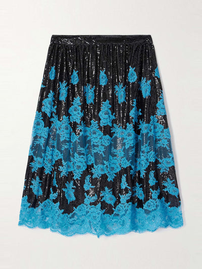Rabanne Lace-trimmed chainmail midi skirt at Collagerie