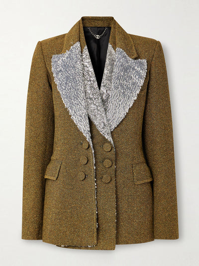 Rabanne Layered embellished wool-blend bouclé-twill blazer at Collagerie