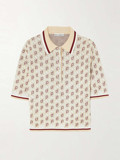 Rabanne Metallic jacquard-knit polo shirt at Collagerie