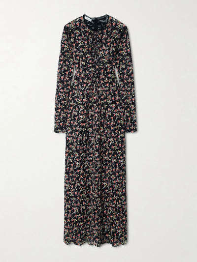 Rabanne Pintucked embroidered lace maxi dress at Collagerie