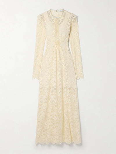 Rabanne Pintucked scalloped lace maxi dress at Collagerie