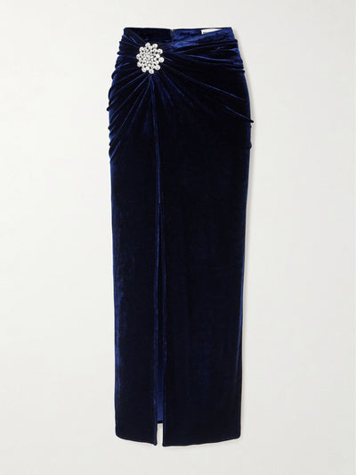 Rabanne Gathered crystal-embellished velvet maxi skirt at Collagerie