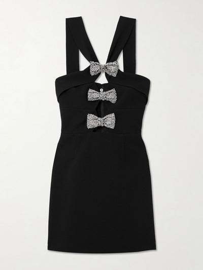 Rebecca Vallance Eliana cutout bow and crystal-embellished stretch-cady mini dress at Collagerie