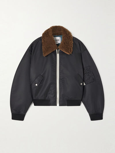 Re/Done Cropped padded plush-trimmed shell bomber jacket at Collagerie