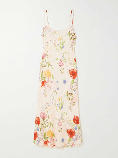 Reformation + Net Sustain White floral-print georgette midi dress at Collagerie