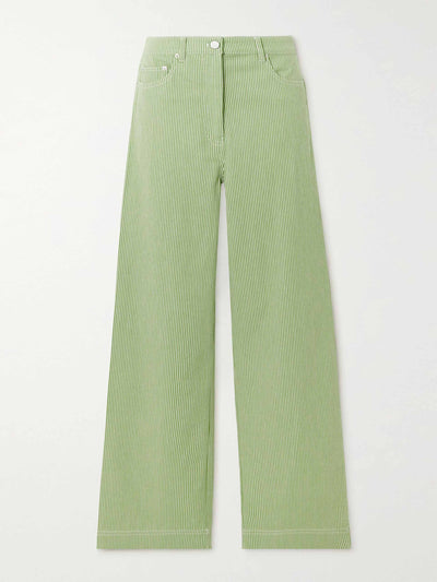 Remain Birger Christensen Green pinstripe straight leg trousers at Collagerie