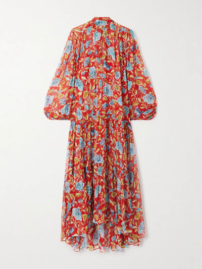 Rixo Adalind tie-neck asymmetric tiered floral-print chiffon dress at Collagerie