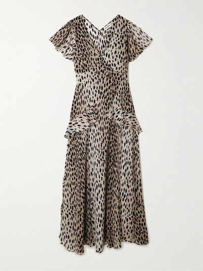 Rixo Evie ruffled leopard-print silk-chiffon midi dress at Collagerie