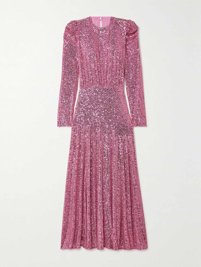 Rixo Cerise gathered sequined stretch-tulle midi dress at Collagerie