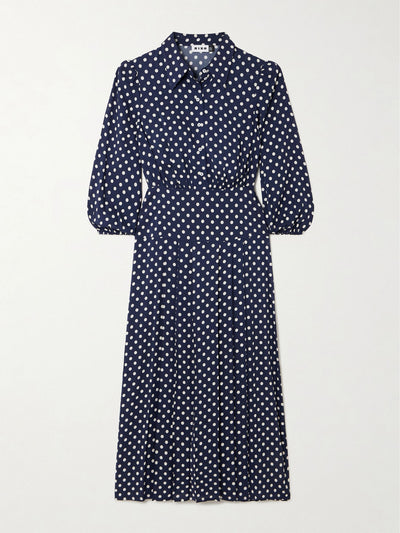 Rixo Polka-dot crepe de chine midi shirt dress at Collagerie