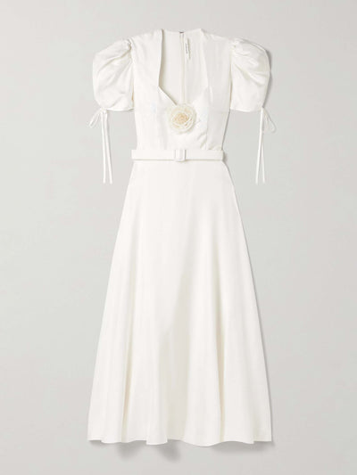 Rodarte Appliquéd belted silk-twill midi dress at Collagerie