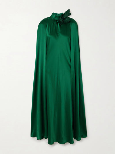 Rodarte Cape-effect appliquéd silk-charmeuse gown at Collagerie