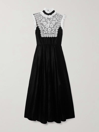 Rodarte Lace-trimmed velvet midi dress at Collagerie
