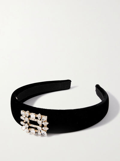 Roger Vivier Broche crystal-embellished velvet headband at Collagerie