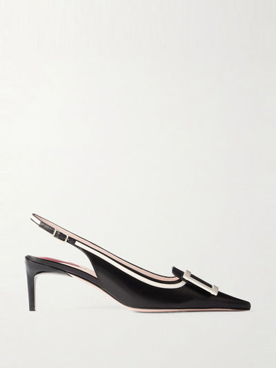 Roger Vivier New Canard buckle-embellished patent-leather pointed-toe slingback pumps at Collagerie