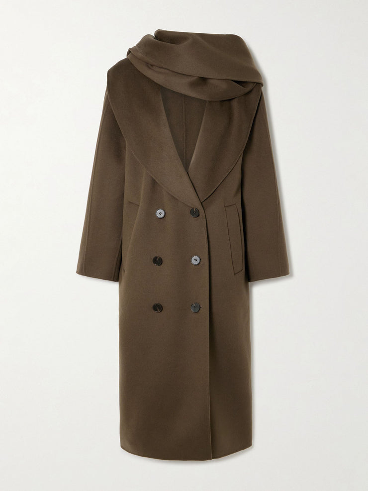 Double-breasted scarf-detailed layered wool coat Clothing Róhe - Collagerie